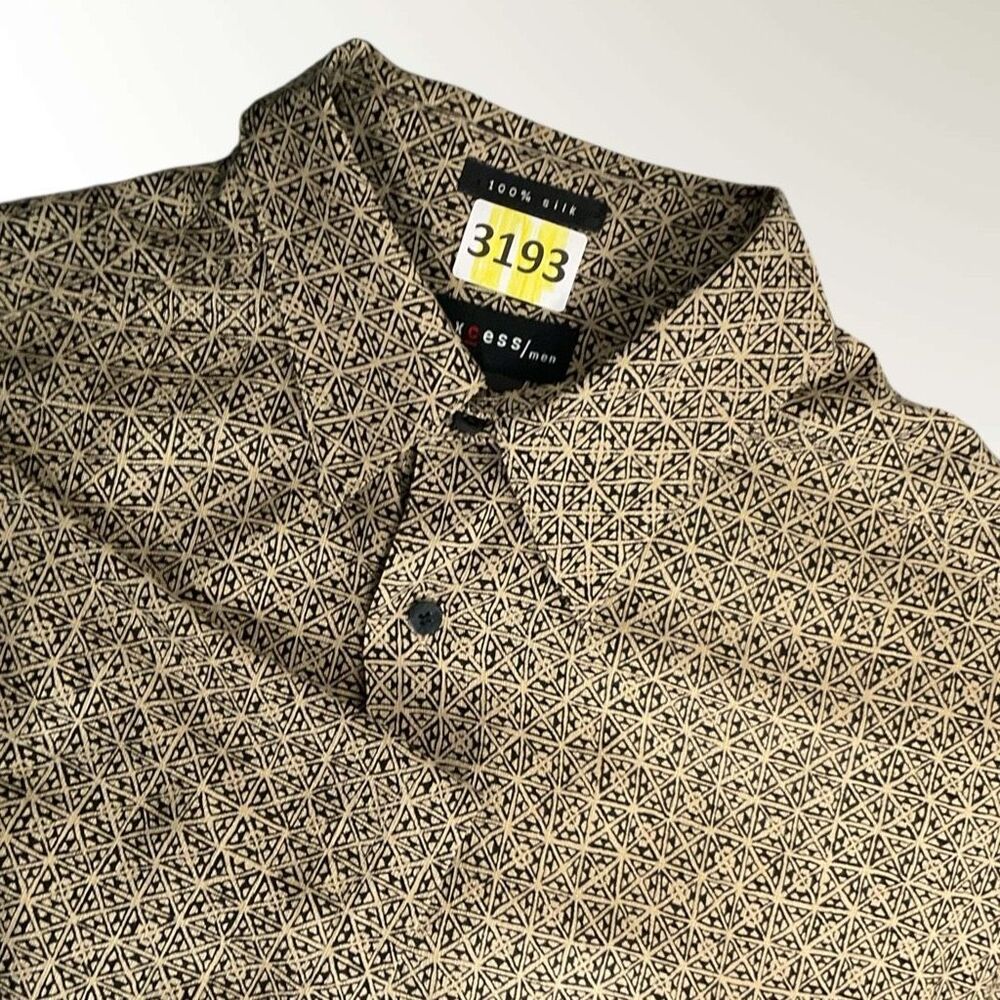 100% Silk Abstract Short-Sleeve Button Down Mens Large Smart Casual Classic